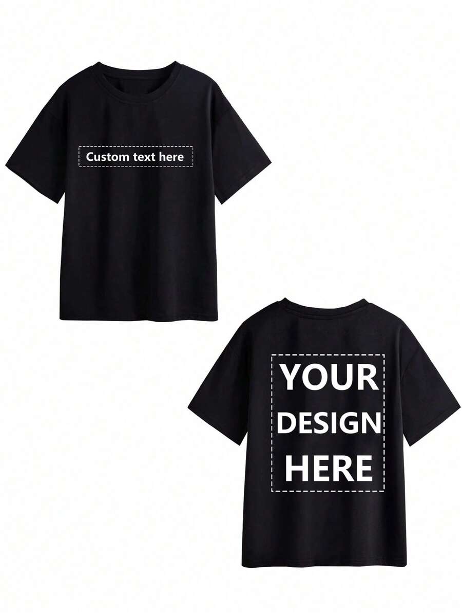 Customizable Women's T-Shirt - Add Your Text And Photos , Double-Sided Printing/Optional Fonts And Colors Sports Black Summer - Black - View 1