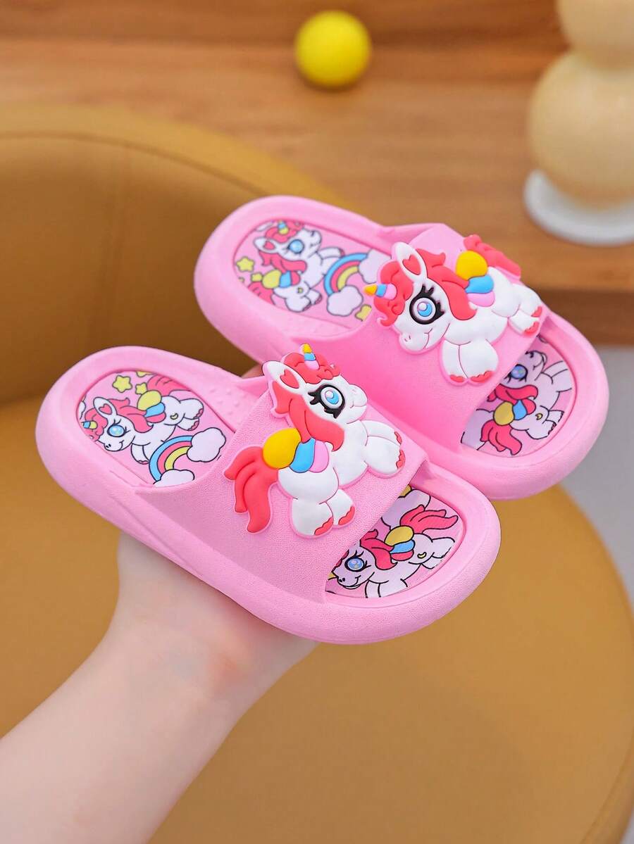 Dép hoạt hình kỳ lân thời trang dành cho bé gái, dép xăng đan, giày đế bằng, dép bé gái đế mềm dễ thương, giày đi biển, giày công chúa cho trẻ mới biết đi, trẻ nhỏ và trẻ lớn - Hồng - Xem 1