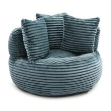 Giant Bean Bag Chair With Ottoman, Memory Foam Filled Corduroy Gaming Chair,With Pedals,Faux Fur Shell-Shaped Lounge Chair - Floor Sofa For Living Room, Home Theater, Play Zone - & Non-Slip Base,Very Suitable For Bedrooms, Living Rooms, Game Rooms, Study Rooms, Offices, Or Apartments. - A-藍灰色(燈芯絨) - 查看 9