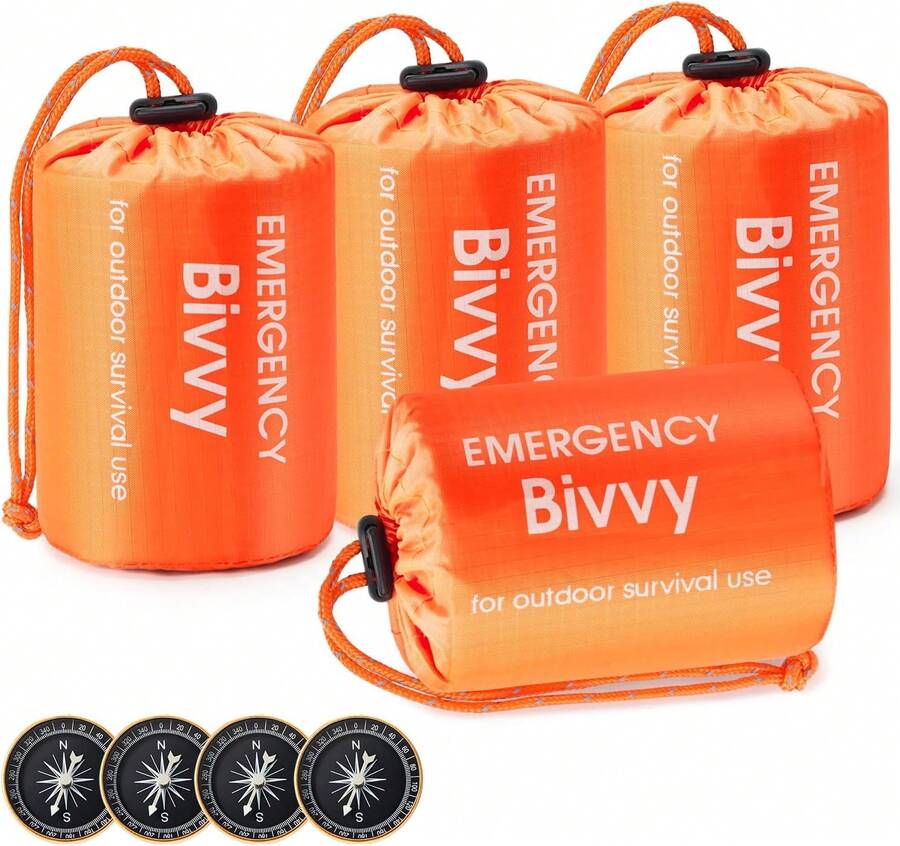 Esky Emergency Sleeping Bag, Portable Emergency Blanket Thermal Bivy Sack, Waterproof Lightweight Survival Gear With Compass For Camping Hiking Outdoor Adventure - Orange - View 1