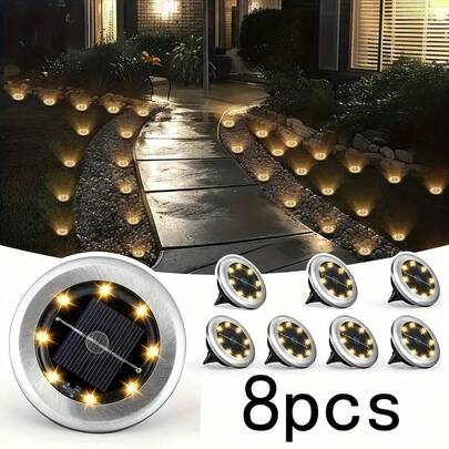 1/2/4/8 st. solcellsdrivna utomhuslampor med varm belysning för gräsmatta, 8 LED-solcellsdrivna marklampor, vattentäta solcellsdrivna landskapslampor, varm och ljus belysning för heminredning, trädgård, stig, gård, uteplats, gångväg, pool, lekplats utomhusbelysning