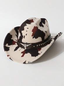 1 Stück Retro amerikanischer Stil Kuh-Print Kunstleder Dekor Cowgirl Hut, Jazz Cap geeignet für Western Cowboy Stil, passend für täglichen Gebrauch, Outdoor, alle Jahreszeiten