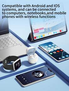 HP 新款无线耳塞，具有优质音质 5.防水等级 IPX4,4 自动配对耳塞，播放时间长达 28 小时，轻巧的无线耳机带麦克风，兼容 Android，游戏耳机和扬声器，麦克风，节日礼物情人节礼物 - 白色 - 查看 4