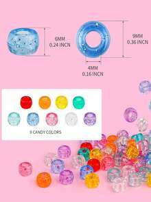 100pcs Pony Beads Mix Color Bracelet Beads For Jewelry Making Glitter Transparent Pony Beads For Hair Braids Crafts Plastic Beads DIY Bracelet