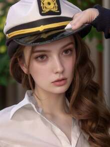 1 Peça Boné de Capitão Bordado Unissex, Quepe de Uniforme Militar, Adequado como Acessório de Festa