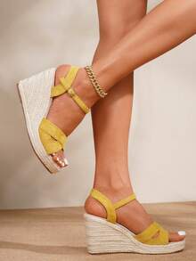 Sandalias de plataforma con cuña y hebilla, estilo de vacaciones, color negro