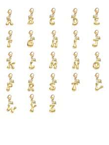 Bubble Letter Cute Necklace Pendant, Bag Charm - Lucky Crystal Pendant With Golden Heart Pendant, Letter A-Z, Shiny Alloy Bag Backpack Keychain - Perfect Gift For Birthday And Special Occasions, Keychain Bag Backpack Car Charm, Gift For Women And Girls, Wallet And Handbag Accessories. Small Gift For Women On Birthday, Valentine's Day, Mother's Day. - Gold - View 2