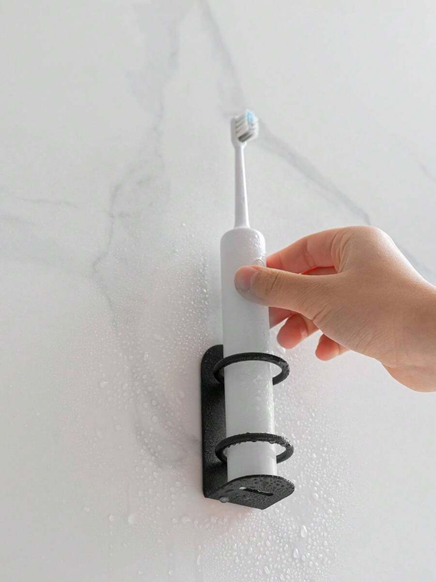 1pc Electric Toothbrush Holder, Wallmount No Drilling Toothbrush Rack Stand Bathroom Toothbrush Hanger For Electric Toothbrush Back To School - Black - View 1