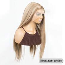 Blonde Highlight Brown Mixed Color 13x6 Synthetic Lace Front Wigs For Women 22 Inch Long Straight Glueless Kanekalon Hair Resistant Synthetic Hair Wigs Free Part 150% Density Ombre Blonde Highlights Mixed Color Heat Resistant Fiber Synthetic Lace Front Wigs Natural Hairline For Women Daily Party Vacation Holiday Use