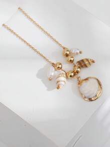 1pc Minimalist Fashion Seashell Beaded Pendant Necklace, Women Beach Holiday Everyday Jewelry