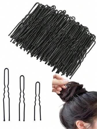 5/6/7cm U-Shaped Hair Clips, 30/150pcs Black Invisible Hair Bun Maker Clip, Suitable For Ladies & Girls, Makeup Fixing Buns & Updos Hair Accessories, Black U-Shape Hair Pins ,Hair Styling Tools