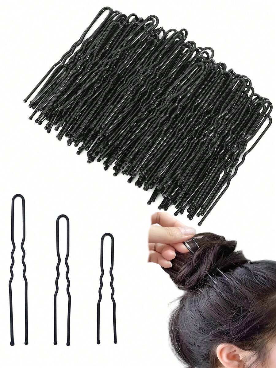 5/6/7cm U-Shaped Hair Clips, 30/150pcs Black Invisible Hair Bun Maker Clip, Suitable For Ladies & Girls, Makeup Fixing Buns & Updos Hair Accessories, Black U-Shape Hair Pins ,Hair Styling Tools - Black - View 1