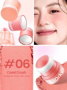 COLORKEY Luminous Blush, Powder Blush, Concealer Base, Soft Texture, Natural Makeup Effect, Long-Lasting, Lightweight And Non-Smudging, Smooth And Durable, Brand Cosmetic Product, Suitable For Women And Girls, Ideal Choice For Autumn/Winter, Can Create Latte Makeup, Y2K Makeup, 90s Makeup, Cool Girl Makeup, Lip Makeup Matching, Bridal Makeup, Valentine's Day Gift - 06 Coral Crush - View 2