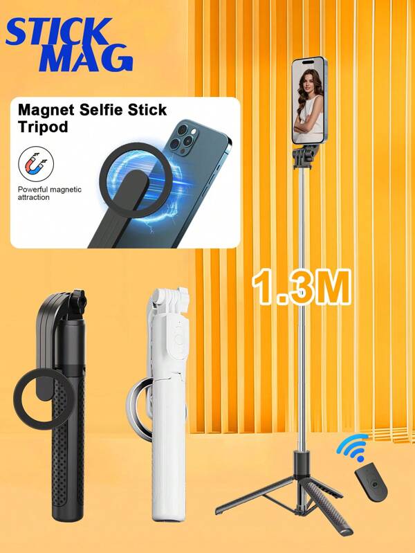 Perche de Selfie sans fil Bluetooth 1,3M STICKMAG avec lumière de remplissage LED réglable à plusieurs vitesses, perche de selfie magnétique, compatible avec les iPhones 16 15 14 13 12 11e/Max/Pro/Xs/Xr/X/Plus, les Galaxy S25/S24/S23/S22Ultra et d'autres smartphones Android. Convient pour les voyages et la diffusion en direct. Ce support de téléphone pliable et pratique est un cadeau haut de gamme populaire parfait à offrir à vos êtres chers, votre famille et vos amis. Pour les vacances d'été, les voyages, les activités de plein air, le trépied pour la diffusion en direct