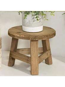 木制迷你凳子展示架，现代木制多肉植物架，装饰性圆形木质底座凳花盆架，多功能高脚凳，适用于阳台、露台和家居装饰