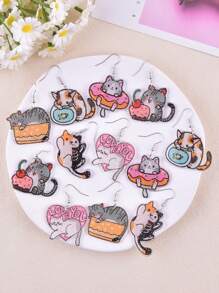 1 Pair Lovely Cake, Cat, Sea Fish, Skull Cat Design Earrings For Women, Party Jewelry Decoration