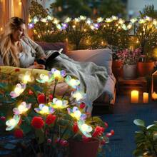 1 Peça Luz Solar para Jardim Externo, Luzes Piscantes de 6 LEDs com Formas de Vaga-lume e Flor Fada em 2 Modos, Luz Decorativa à Prova d'Água para Jardim, Adequada para Quintal, Pátio, Caminho, Gramado