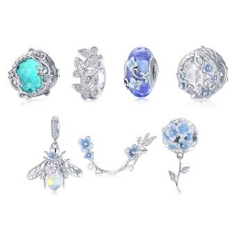  WOSTU 925 Sterling Silver Blå Hortensia Spacer Pärlor Secret Garden Series Charms För Kvinnor Armbandstillverkning Tillbehör