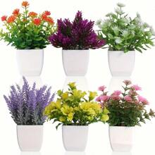 Set da 1/4/6 vasi da fiori verdi con piante artificiali piccole, inclusi vasi da fiori, piante in vaso verdi di eucalipto realistiche simulate per decorazione di interni casa, stanza, matrimonio, ufficio, bagno e camera da letto, con eucalipto in plastica e piante di grano in miniatura, perfetto per decorazione di piante artificiali per scrivania interna, regali per insegnanti