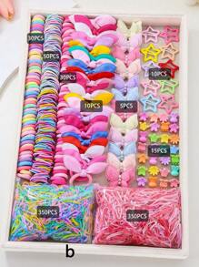 890pcs/Set Kids Pink Heart & Bowknot Elastic Hairbands, Hair Clips, Scrunchies, Princess Hair Accessories, Daily Use & Gift