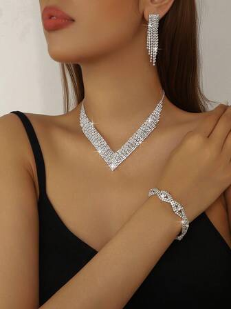 Fashion Bridal Jewelry Sets,Includes Necklace,Earrings,Bracelet (Multiple Styles To Choose From)