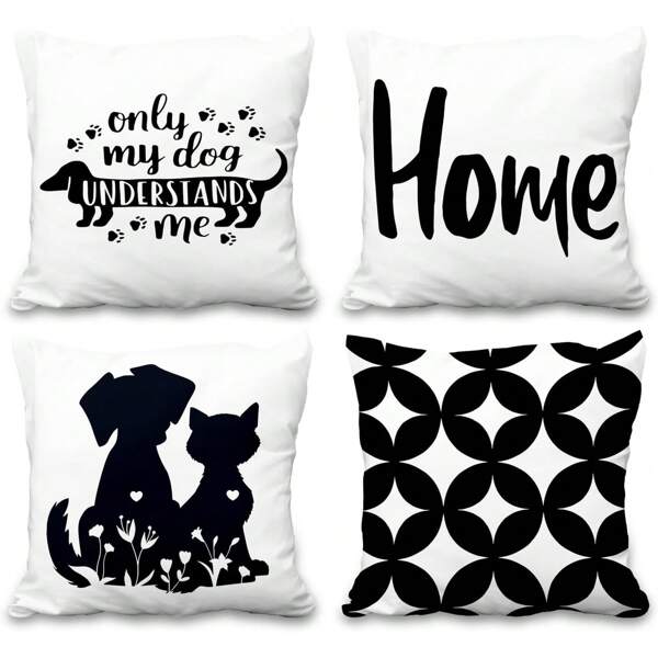 4PCS Modern Geometric Patterns, Black And White Pillow Covers, Suitable For Living Room Sofas, Outdoor Garden Sofas, Cars, Gifts, One Side Without Pillow Core.