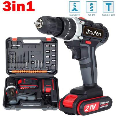 Electric Drill Set, 21V Cordless Drill With 27 Accessories, Power Drill Cordless With 1.5Ah Battery, Built-In LED, 2 Variable Speed, Drill For DIY Home Projects, Around The House, As Father's Day,Halloween, Christmas Gift