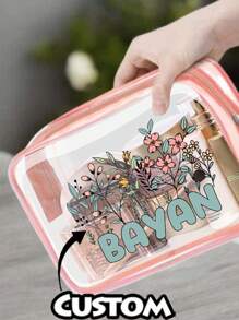 Personalized Name Transparent Storage - PVC Waterproof Toiletry Bag, Beauty Bag, Cosmetics Storage Bag, - A Variety Of Colors Available, Toiletries Storage Bag Storage Classification Coin Purse, Zipper Box Zipper Bag, Storage Supplies