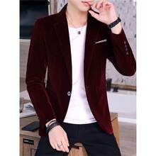Local Warehouse-  Famous Brand Menswear 2561-Y, Cartma CRRTMARO Spring 2025 Flat Velvet Suit Men'S Youth Single-Breasted Jacket Coat - - 酒紅色 - 查看 1
