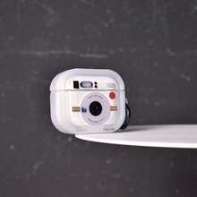 1 件白色复古相机风格可爱卡通创意保护壳适用于 1/2/3/4/Pro/Pro2 耳机，简约透明黑色 3D 相机造型带环 - 彩色 - 查看 3