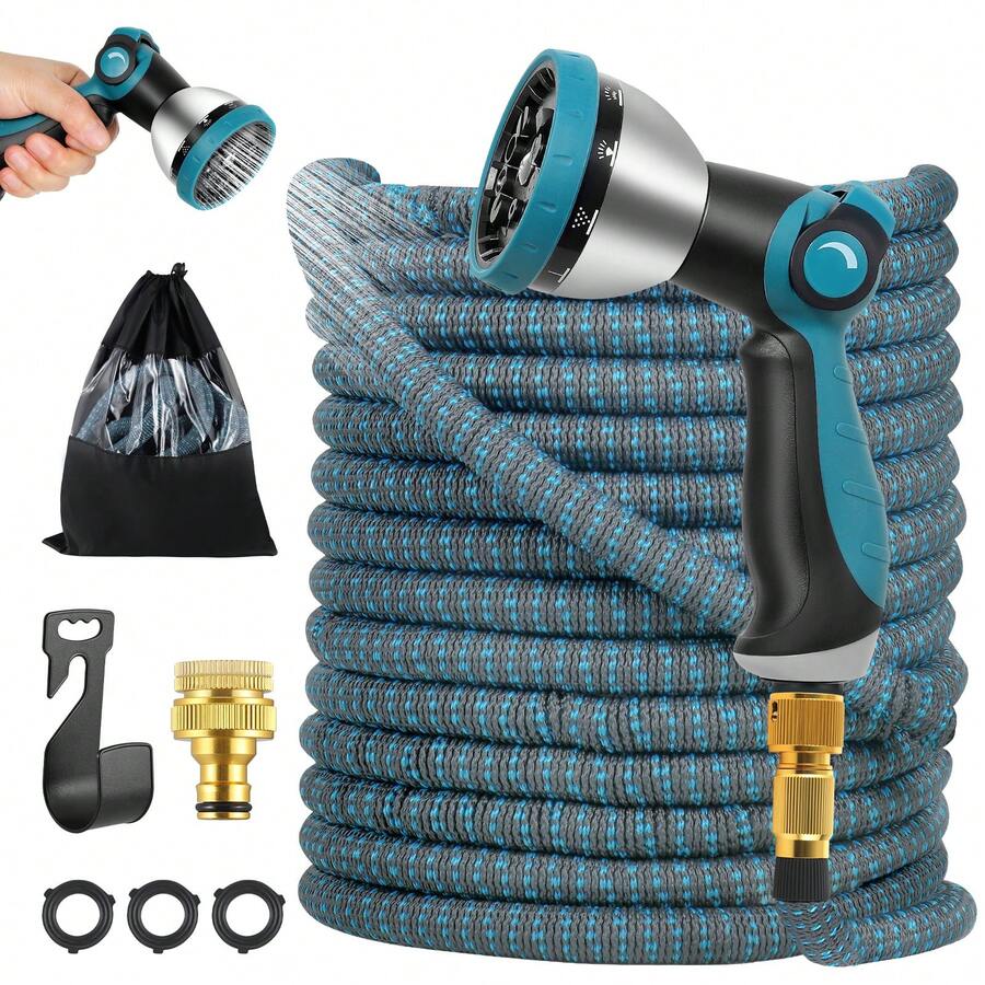 150FT Expandable Garden Hose, Flexible Water Hose Strength Fabric 2500D, Leak-Proof Retractable Heavy Duty Hose Pipe, Brass Alloy Connector, Kink-Free - 150TF - 查看 1