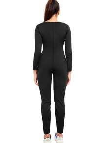 1pc 2025 New 4-In-1 Sauna Fitness Shaping Jumpsuit, Women's Exclusive Yoga Sauna Weight Loss Set: Solid Color Minimalist High Waist Butt-Lifting Long Sleeve Jumpsuit, Slim-Fit 3/4 Shaping Leggings, Paired With Abdominal Fat Burning Training Tank Top, Comprehensive S-Curve Sculpting. The Perfect Fusion Of Sportswear And Fashion, Allowing You To Exude Confidence And Allure In Every Sweaty Workout! Ultimate Shaping, Of Fat Burning! Gym Accessories