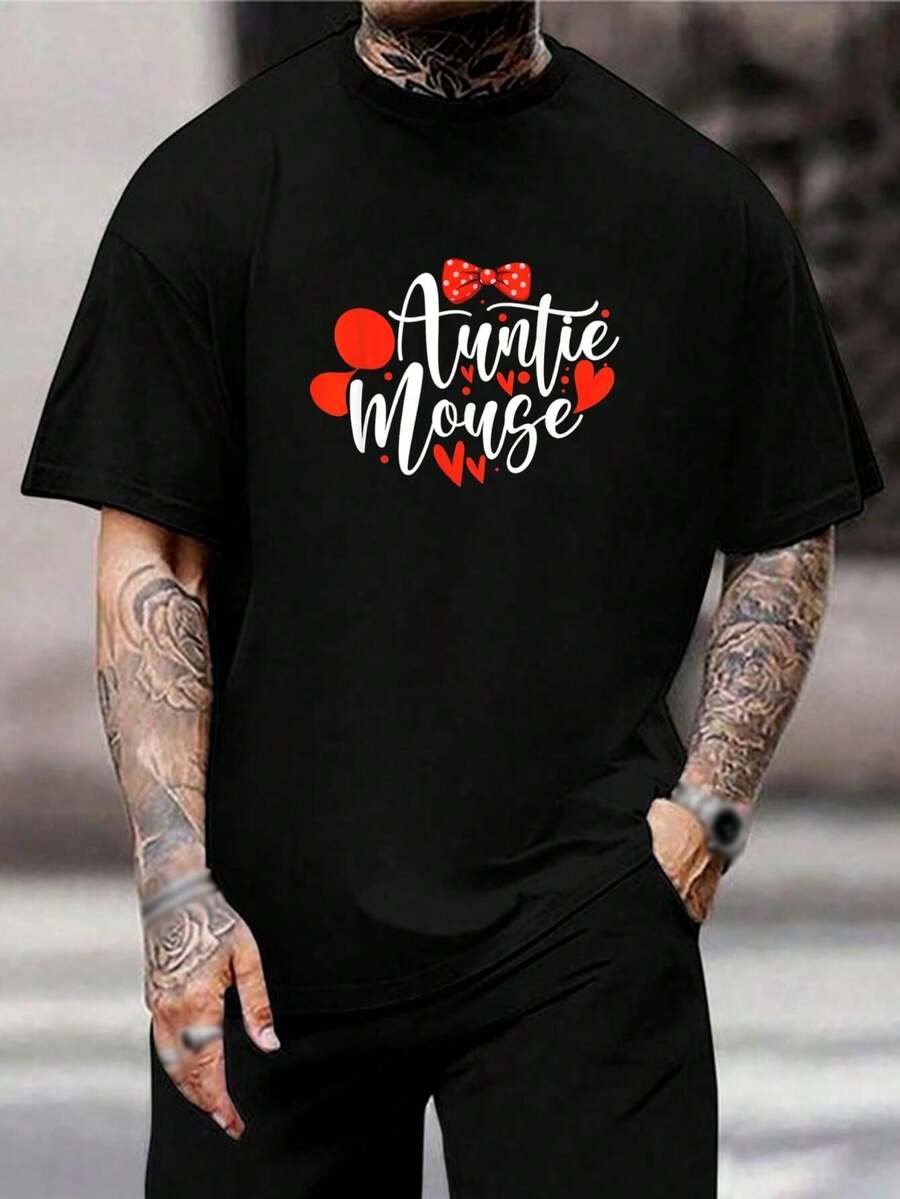Camiseta de ratón tía linda - Camiseta negra de verano, corte holgado, gráfico de corazones de ratón, regalo de cumpleaños para la tía - Negro - Ver 1