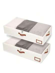 Beige Non-Woven Fabric Underbed Storage Bag, Waterproof Clothes & Comforter Storage Box For Home, Flat Foldable Container To Put Under Bed - Beige - View 5