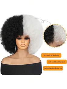 Afro Wig 14Inch And 8Inch Afro Wigs For Women 70s Afro Kinky Curly Wig Bouncy Huge Fluffy Puff Wigs Synthetic Hair For Cosplay Daily And Party - 黑與白 - 查看 2