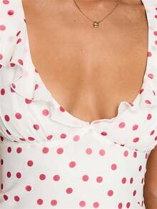 Women Dot Print Short Dress Slim V Neck Flying Sleeve A-Line Mini Dress For Daily Party Club - trắng - Xem 3