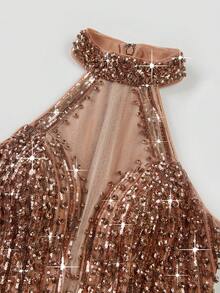 Elisanya 全新优雅性感女式露背正式晚礼服 - 卡其色 - 查看 4