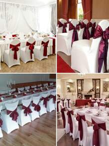 10 pièces Chemin de table en satin, 30*275cm/17*275cm, lisse, couleur bordeaux unie, convient pour les mariages, anniversaires, dîners, cérémonies de remise des diplômes et autres événements. Peut également être noué en nœuds pour la décoration des chaises.