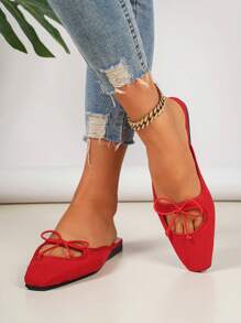 Damen Flache Schuhe, Neuer Stil Sommer 2025, Quadratische Spitze aus Veloursleder mit Schleife, rote Ballerinas, Slip-On Loafers. Perfekt für den täglichen Tragen, Outfits, Urlaub, Lässig, Einfach, Bequem, Vielseitig, Modische rote Schleifen Ballerinas, rote Schuhe.