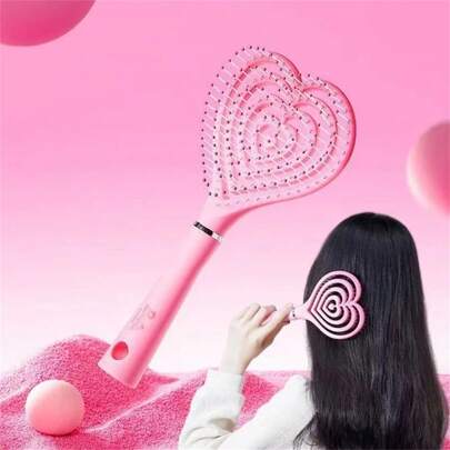 Barbie Series Heart-Shaped Plush Hair Brush Massage Tool, Cute Standing Hanging Design For Curly & Thick Hair Styling