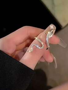 1 Stück gotischer glänzender eleganter Schlangen-Ring mit Zirkonia-Stein, verstellbares Manschetten-Armband, einzigartiger Schmuck für Männer & Frauen, besondere Party-Dekoration