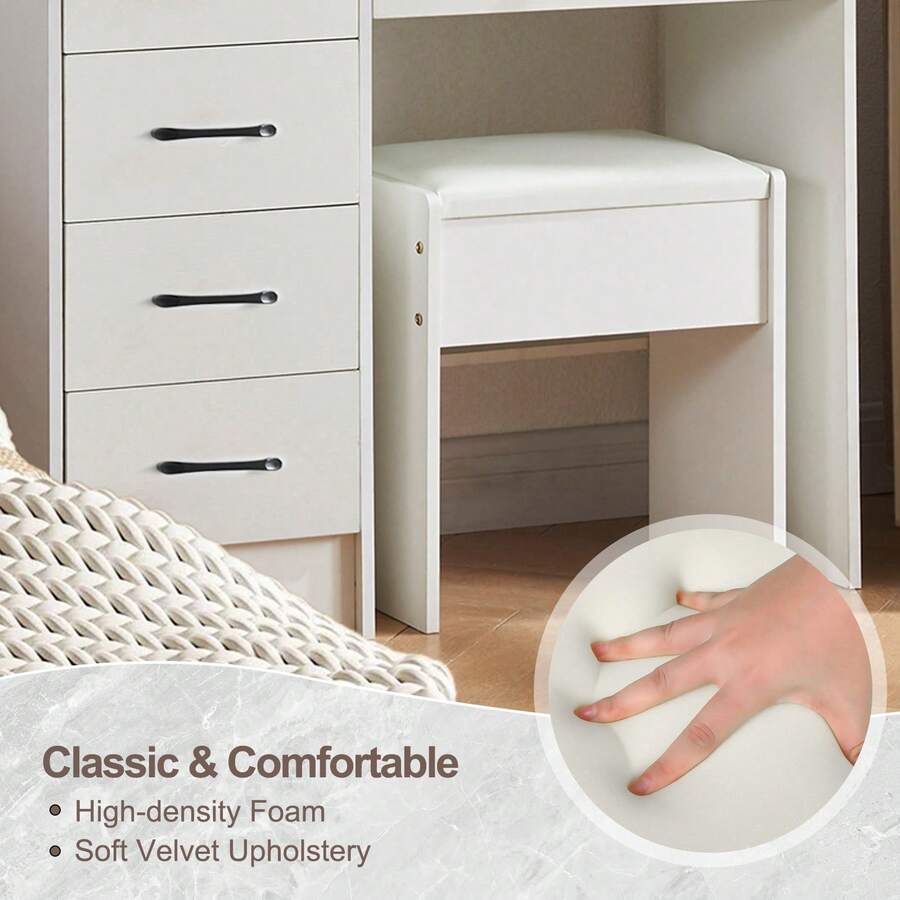 Favourite Gift NEW Dressing Table Stool Makeup Bench Chair Soft Padded Seat Vanity Chair White - White - View 1