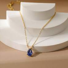 18K Gold Plated December Birthstone 7-Color Pear Zirconia Copper Pendant + Stainless Steel Gold Necklace, Christmas, Birthday, Valentine's Day Gift