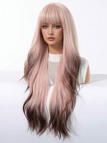 Parrucca lunga riccio da 28 pollici, colore rosa, marrone, rame, rosso rame per donna, parrucca soffice con frangia, parrucca sintetica per feste e uso quotidiano