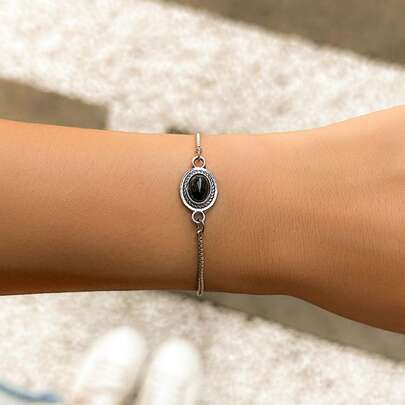 1 chiếc vòng tay khảm ngọc lam hình học phong cách phương Tây cổ điển, quà tặng trang sức thời trang Boho Chic cho phụ nữ