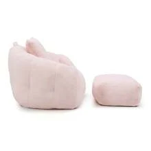 Giant Bean Bag Chair With Footstool,Lazy Sofa - Oversized High Back Corduroy Bean Bag Couch,Floor Sofa For Living Room, Home Theater, Play Zone - & Non-Slip Base,Very Suitable For Bedrooms, Living Rooms, Game Rooms, Study Rooms, Offices, Or Apartments. - B-粉紅色(附腳蹬豆袋椅) - 查看 9