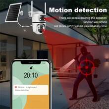 Dual Lens/Dual View Solar Powered Outdoor Security Camera, 1080P HD Outdoor Surveillance, CCTV Lithium Battery Solar Powered Two-Way Audio, USB Cable, 355° Rotation, 90° Vertical Angle, 2.4GHz WiFi, Night Vision, Waterproof, Android App Control, Fixed Panel, Suitable For Home And Business Outdoor Monitoring, Elderly Care, Pet Care