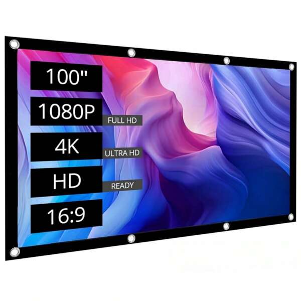 Pantalla de proyección, pantalla de proyector de vídeo de 100 pulgadas 16:9 plegable, pantallas portátiles para proyectores de cine en casa, para uso en interiores y exteriores que admiten proyección por ambos lados