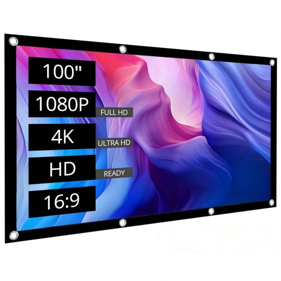 Pantalla de proyección, pantalla de proyector de vídeo de 100 pulgadas 16:9 plegable, pantallas portátiles para proyectores de cine en casa, para uso en interiores y exteriores que admiten proyección por ambos lados