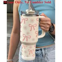 2 Stücke/Set rosa Schleife und Blumen Muster UV DTF Transferaufkleber für 40Oz Tassen, wasserfester Klebe-Transferaufkleber Set für Kunststoff, passend für Libbey Gläser - DIY Dekor Set